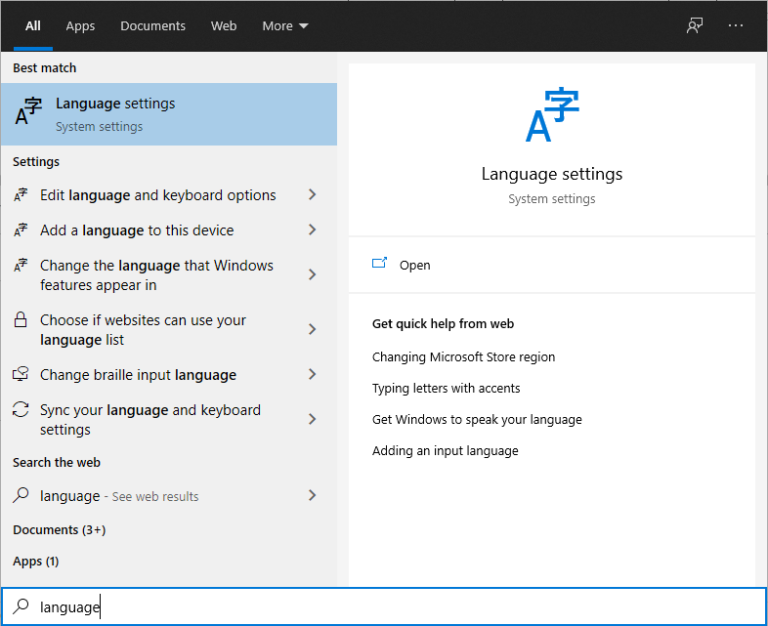 how to change system language on windows 10